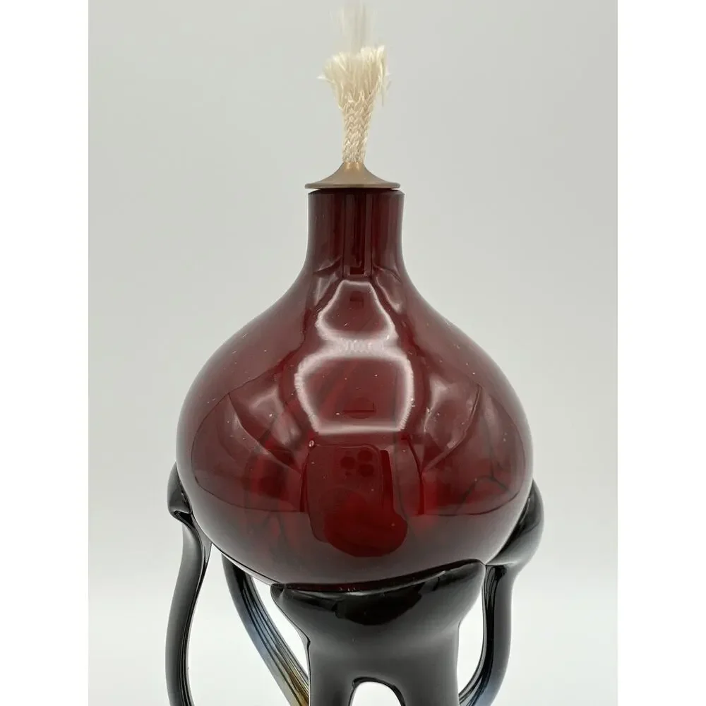 Krosno Macocha Red Art Glass Oil Lamp Diffuser with Iridescent Base 8” Poland